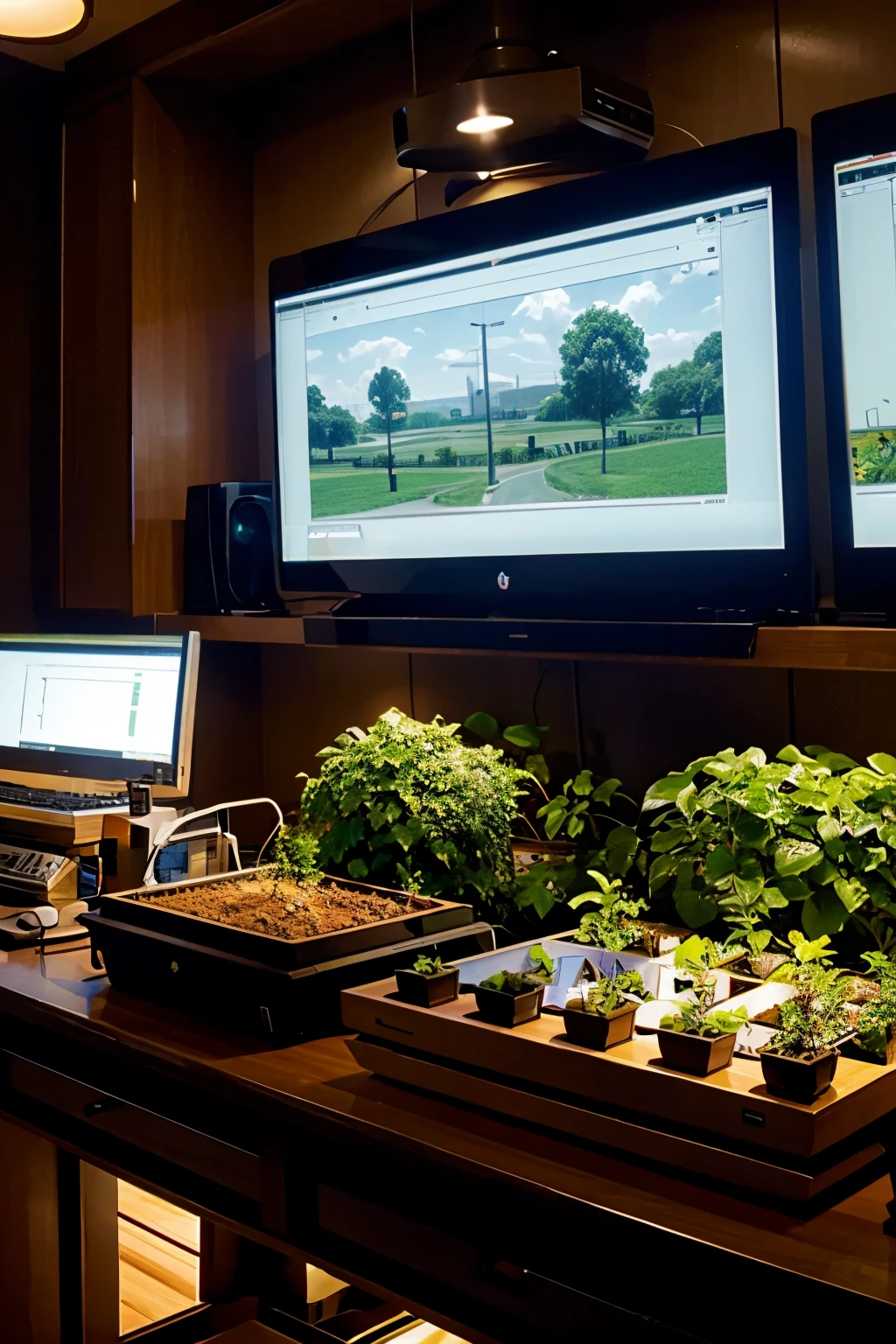 PLANT GROWTH MONITORING SYSTEM AND ANALYSIS. Make it look like cartoonish and I want only a single image depicting both the incidents.