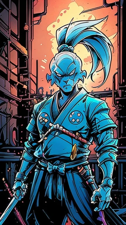 (Teens:1boy: usagi yojimbo), (extremely detailed CG unit 8k wallpaper),(master part), (best quality), (ultra detail), (best illustration),(melhor ombre), cowboy shot, (Sharp eyeliner, ombre, detail eyes:1),dark neon light post apocalyptic interiors background, ,break , (Warrior
Knight), upper body