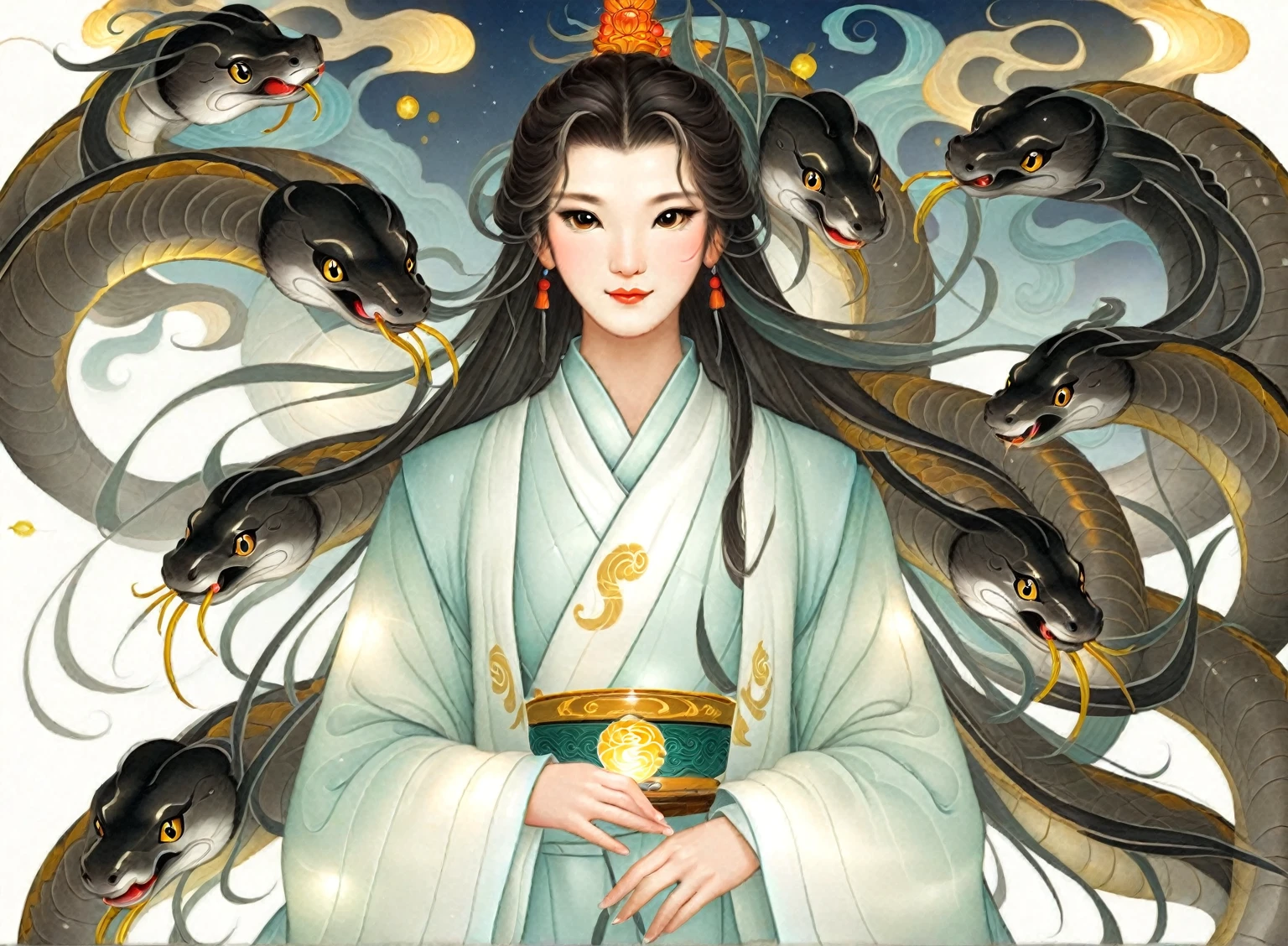 以写实wind格创作一幅完全由lantern组成的图像. ,From Chinese traditional stories,《Three Seas Sutra》,Nine-tailed snake, Front view,lantern,Eye,(Looking at the audience),cute,wind,high quality,masterpiece,night,RAW photos,Cover Art,wallpaper,Rich details,节日lantern,(close up)Embody the essence of traditional Chinese art. 由中国艺术纸制成的cute发光的Nine-tailed snake,Glow effect,Inner Glow,With a wise and calm gaze. Moonlit sky in the background, lantern照亮的龙似乎在夜间优雅地舞动,It adds to its ethereal beauty,