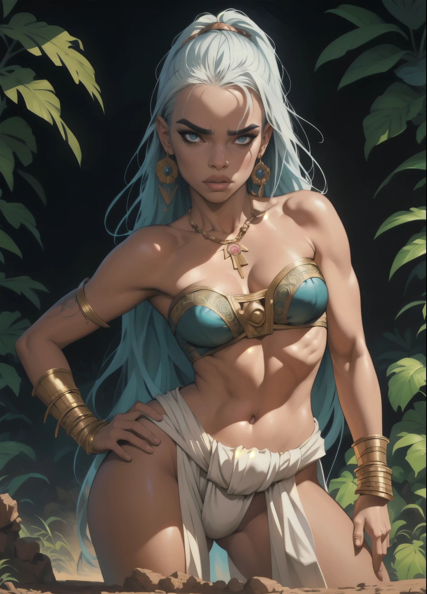 1girl based on Billie Eilish dressed in ancient khmer clothing, highly detailed cinematic fantasy portrait, black outlining, full color illustration, in the style of BORIS VALLEJO & JULIE BELL, masterpiece, 8k, ultra-detailed, physically-based rendering, vivid colors, dramatic lighting, intricate background, photorealistic