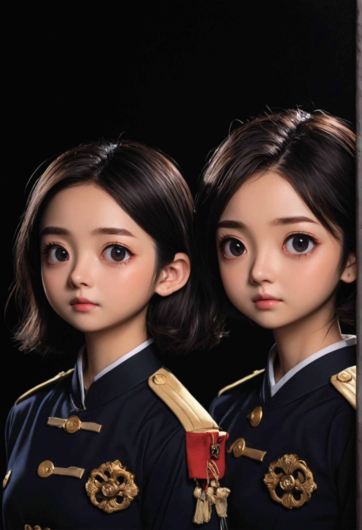jitome、One Girl、friend、Straight face、masterpiece、Top image quality、top-quality、A darK-haired、Medium hair、sigh、Lifeless eyes、dark backgrounds、Uniforms