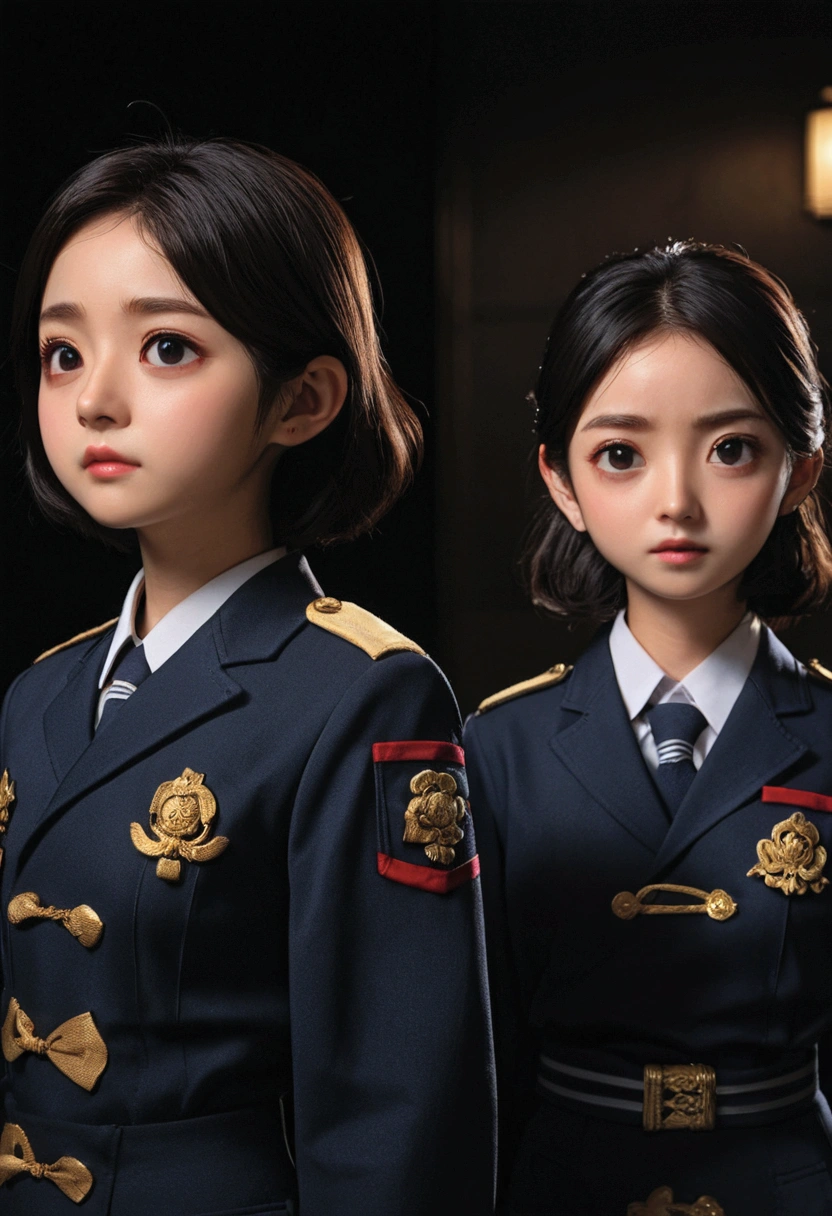 jitome、One Girl、friend、Straight face、​masterpiece、Top image quality、top-quality、A darK-haired、Medium hair、sigh、Lifeless eyes、dark backgrounds、Uniforms