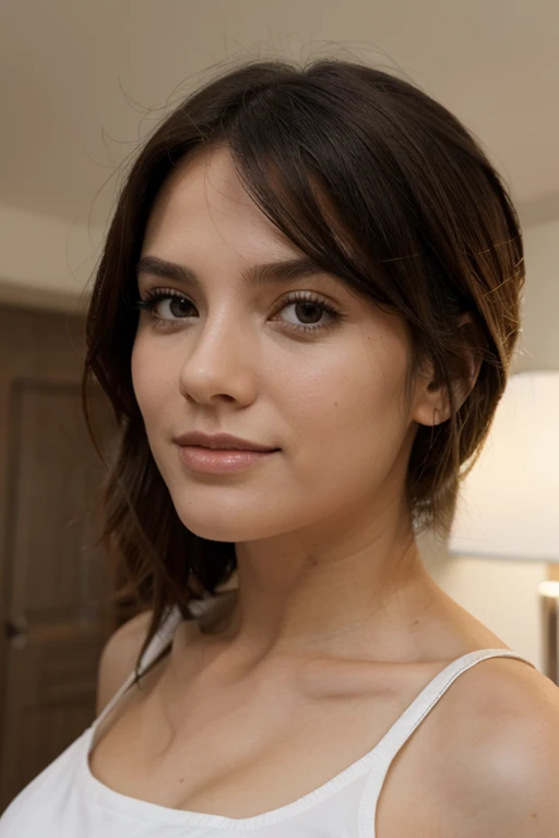 ((best quality)), ((head of'artwork)), (detailed), 1fille, pull à épaules dénudées, realistic, fossette sur les joues, slight shy smile, regard profond, bionde