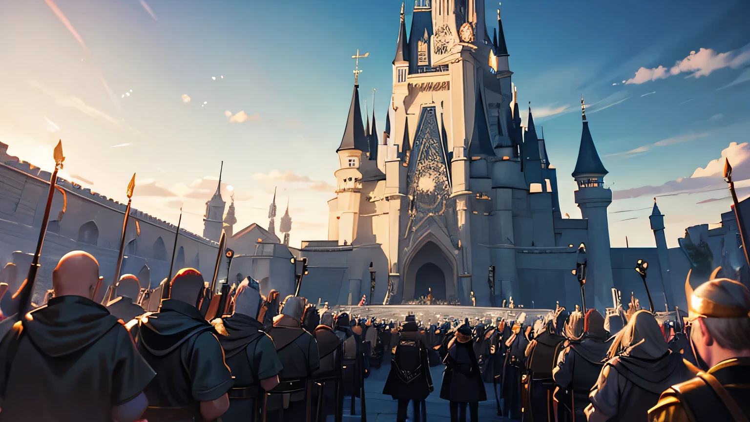 Fantasy world, underworld, big castle, empire, soldiers, crowd,