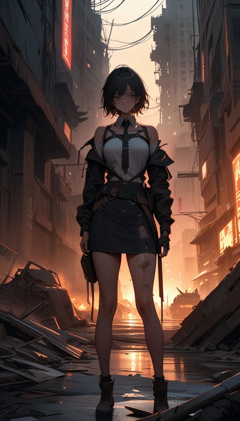 ((best quality)) , ((masterpiece)) , (detailed)，backlit photo of,  a [Libyan|Tibetan] (Simona:1.2) , Unattractive, Tie, Sublime Straps, at Twilight, Detailed illustration,Dystopian style, Inconsiderate . Bleak, post-apocalyptic, somber, dramatic, highly detailed