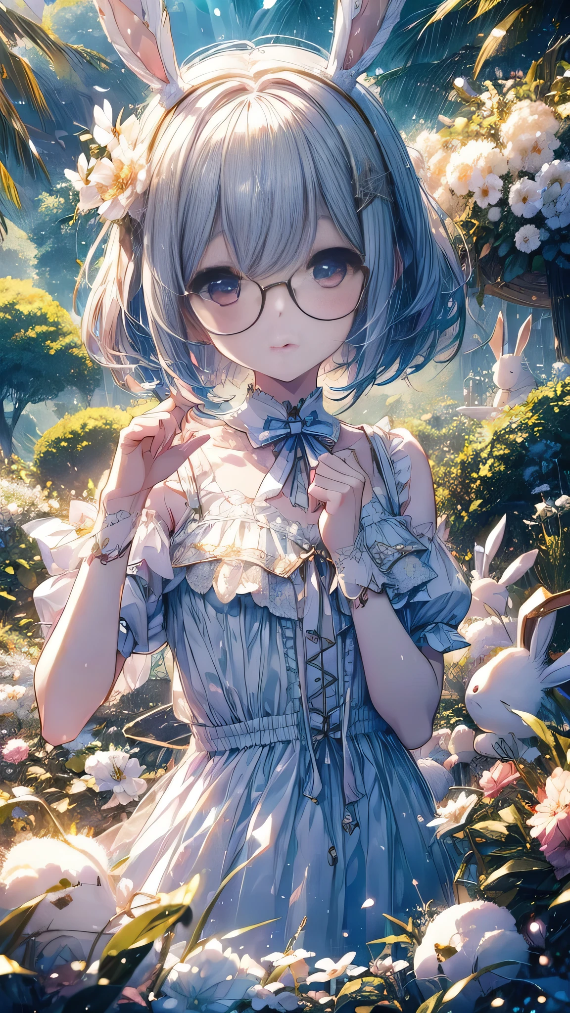 A dreamlike world、Pale Light、Glasses、Bob Hair、Bangedium chest right hair clip、White Bunny Girl