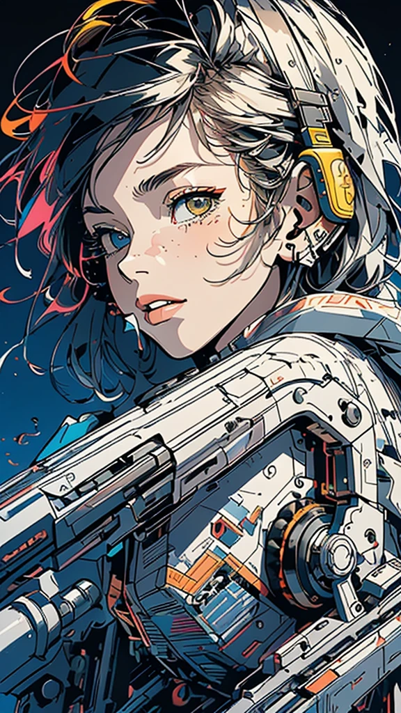 (((masterpiece, highest quality))),(((solo:1.2))),(((1girl:1.2))),32k wallpaper, very detailed, poster, vintage science fiction,(((((geometric cinematic movie poster))))), ((bauhaus)),(shape),(((abstract))),(mid century modern),(((((portfolio))))),(((((Close-up))))),(((((bust up))))),((((more various angle)))),((((highlight)))),((((heterochromia)))),(((complete. detailed face))),((((Extremely talented)))),(((((most complecated futristic machine))))),(Colorful color scheme),(((detailed unlimited complete equipment : headphone like a rail gun))),(((((Absolutely simple background))))),(((Texture for people : grunge))),