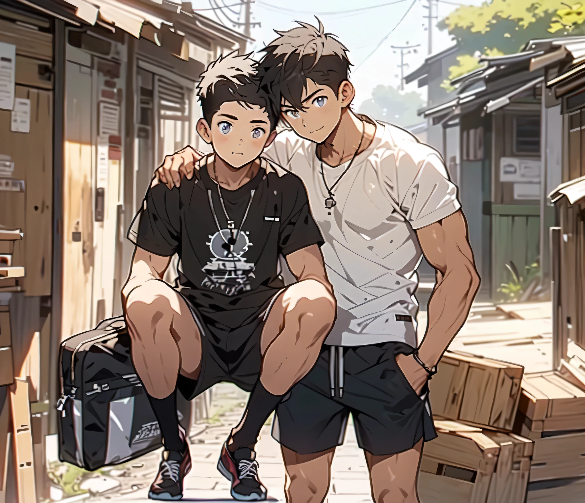 Guys don't wear clothes, usar shorts, shorth hair, stocky