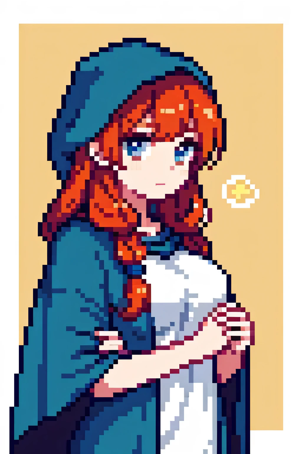 Medium Breasts, Cloak, T-Shirt, Wizard, Long Braided Hair, ginger hair, 2 hands,