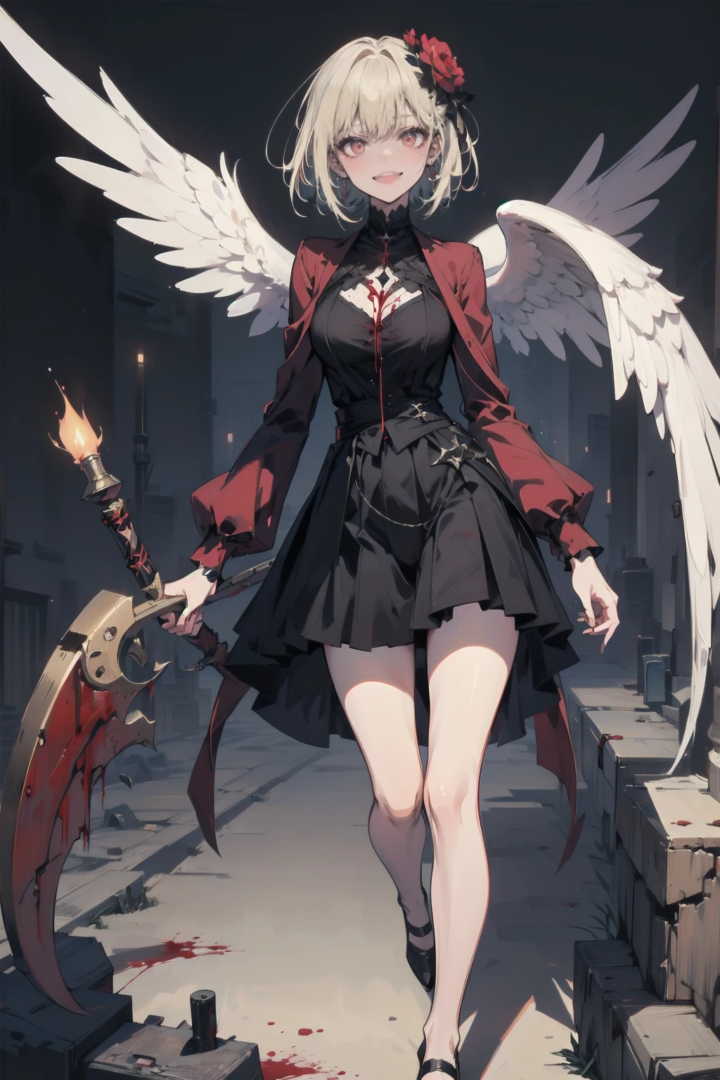 masterpiece, Highest quality, High resolution,(Highest quality,4K,High resolution,masterpiece:1.2),Very detailed,Realistic:1.37,masterpiece, Highest quality, Exquisitely crafted, woman, beautiful, elegant, smile, Blood, iridescent Long Hair, bangs, skirt, shirt, Long sleeve, Frills, shoes, (Red and Black:1.4), flower, spooky, Horror, head蓋Bones, Long Hair, Black Hair, Candles, Blood, hair flower, Dead, hair ornaments, Bone, 人形Horror (theme),spooky altar background,Dark fantasy,Red color scheme,Ominous atmosphere,eyeを引く,Storytelling,Anime Style,Concept Art,beautiful細部までこだわった顔と (((赤いeye ))),A terrifying ritual ,Satanic Ritual,humanoid,クレイジーなsmile,Scythe Face,Girl Monster, beautiful, Delicate facial features, 鋭いeye, Sharp Fangs, 青White skin, blonde,robot,Cursed Painting, Dark Background, Cinema Lighting, Dramatic Shadows, Gothic style, Gloomy atmosphere, Dark fantasy, One Girl, , Please open your mouth wide, Open your mouth and baring your teeth,Sharp teeth like a beast, Wide lips, very wide mouth, Vermilion cheeks, ,(Bloodしぶき:1.4),Scary smile, smile,Fallen angel design, ねじれたsmile、Bloodまみれの、headからの出Blood,、Bloodしぶき、,(Bloodしぶき:1.4),Crossbones, head蓋Bone,Horror 一人の男の子, Cream colored hair, blonde, Pearly hair, nice boy, Pure white angel wings, Loose-fitting clothing, Larger clothes, dark red eye, eyeの下のたるみ, dark circles under eye, やみcute, Fluffy hair, Voluminous Hair, skinny, slim, very skinny, Androgynous, cute, spooky, short hair, Horror, Faded colors, White skin, spooky, Unnaturally thin, I&#39;I am hungry, eye, eye in background, sharp eye, Long eyelashes, Under the eyelashes, Loose shorts, レースshirt, Frillsshirt, Tie the ribbon&#39;head, Detailed clothing, A loose cardigan, Open cardigan, 滴るBlood, that&#39;terrible, nightmare, Haunted, stitch, patchwork, string, Injury, hell, Injury on arms, self-harm, cut, Blackfingers, factory, Abandoned, A dismembered ghost,Many heads,Many heads,Lots of faces,Multiple faces,Multiple Girls,Frolicking Girl,複数のwoman,tea ,クレイジーなsmile,look up,Face shot,Scythe Face,Girl Monster, slave,beautiful, Detailed portrait, Delicate facial features, 鋭いeye, Sharp Fangs, 青White skin, Thick chain, Dark Background, Cinema Lighting, Dramatic Shadows, Gothic style, Gloomy atmosphere, Dark fantasy, One Girl, , Please open your mouth wide, Open your mouth and baring your teeth,Sharp teeth like a beast, Wide lips, very wide mouth, Vermilion cheeks, ,(Bloodしぶき:1.6),Scary face, Laughter　Witch design, ねじれたsmile、Bloodまみれの、headからの出Blood,,、Bloodしぶき、,(Bloodしぶき:1.6),Crossbones, head蓋Bone,　, Horrorスタイル, ((Fantasy Witch Costume)), ((Flowing white hair)), ,(Bloodしぶき:1.6),womanの曲線, Large Breasts, Thick thighs, Sexy flat stomach, Perfect hands, Perfect anime face, ((dark lolita dress)), Are standing, ((邪悪なsmile)), ,(Bloodしぶき:1.6),Victorian cities, gaslight, Steam circulates, Moonlight Illumination, night lighting, A sky filled with stars and galaxies,disaster々new devil horns,,(Bloodしぶき:1.6),アニメゾンビWitch design, ねじれたsmile、Bloodまみれの、headからの出Blood,,、Bloodしぶき、,(Bloodしぶき:1.6),Crossbones, head蓋Bone,,Photo Background,Wide Shot,Scythe Face,Girl Monster, slave,beautiful, Detailed portrait, Delicate facial features, 鋭いeye, Sharp Fangs, 青White skin, Thick chain, Dark Background, Cinema Lighting, Dramatic Shadows, Gothic style, Gloomy atmosphere, Dark fantasy, One Girl, , Please open your mouth wide, Open your mouth and baring your teeth,Sharp teeth like a beast, Wide lips, very wide mouth, Vermilion cheeks, ,(Bloodしぶき:1.6),Scary face, Laughter　Witch design, ねじれたsmile、Bloodまみれの、headか
