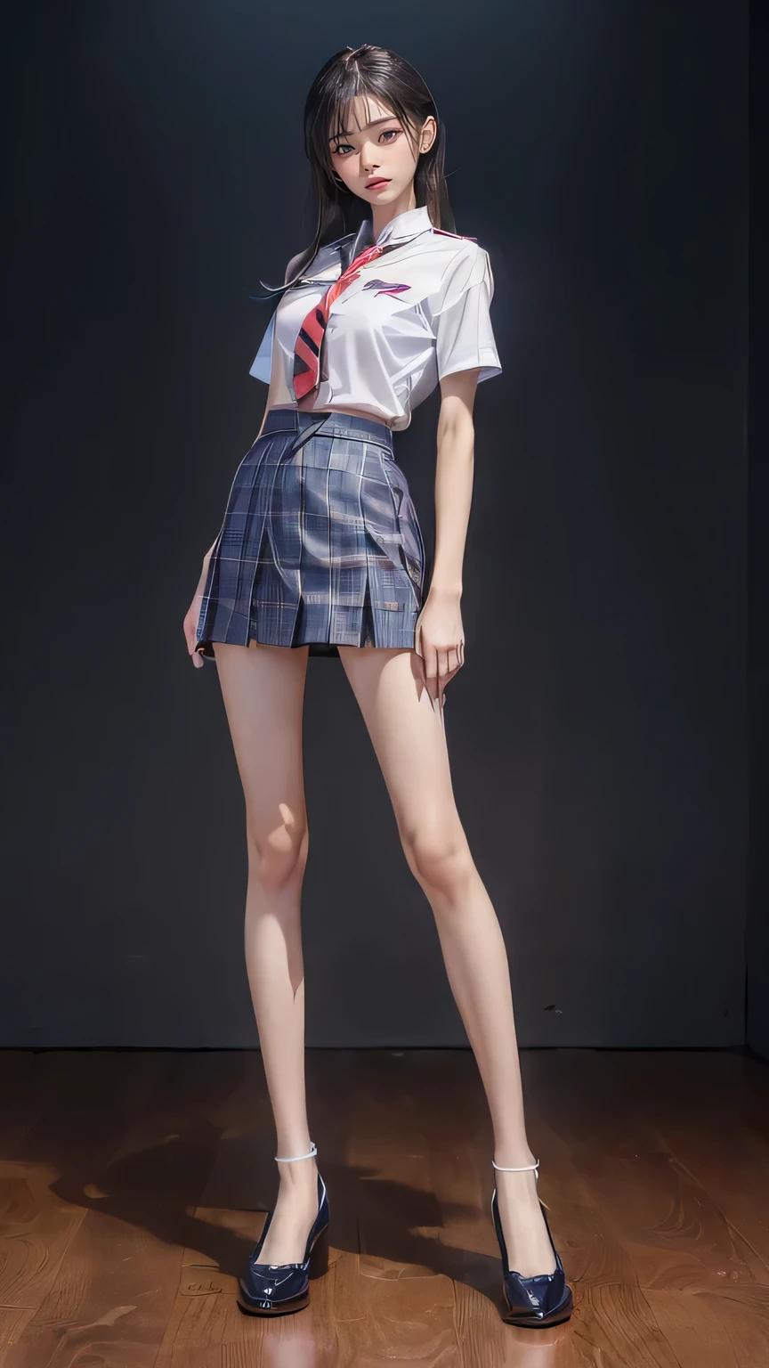 ((masterpiece)),(((最high quality))),((Full body shot from knee height:1.8)),((((((Stand up straight with your feet together:1.9)))))),((Thin thighs)),((Long legs:1.5)),(((Girl standing in a school classroom:1.7))),(((Micro Mini Skirt Uniform:1.6))),((expensive:1.8)),((Japan in summer uniform:1.8)),((Slim Model body type:1.5)),((Thin legs:1.6)),((Wearing a red tie:1.2)),((Wearing a short-sleeved white shirt)),Her erect nipples are clearly visible under her clothes..,(Navy blue checked micro mini skirt:1.5),(24-years-old:1.3),bangs,A small smile,((cute girl)),Slender girl,(Black Loafers),((short white socks up to the ankles,,)),cute,The thigh area below the groin is slim and firm,cute,Black hair ponytail,Thin legs,Slim Model body type,Very small waist,Small hips,Long thighs,Thin thighs,Thin hands,Long hands,((((Full body shot from below:1.5)))),(((((k-popのIVEのWONYOUNGにそっくりの女の子:1.9))))),((Keep your whole body facing straight ahead:1.8)),((expensive:1.4)),(Stand with your legs straight and without bending your knees:1.7),((Stand up straight:1.7)),((turn your hips forward:1.7)),The ankles are super thin,beauty,Fine skin,Firm Skin,Realistically reproduced skin detail of thin legs,Very detailed, Attention to detail,high quality,Awards,High resolution,(Anatomically correct:1.3),(8k,RAW Photos,最high quality,masterpiece:1.5),(((をFull body shot from below:1.5))),Height 173cm,((Stand up straight with your feet together:1.7)),((Stand up straight with your feet together:1.7)),(((Keep your back straight:1.8))),((look forward to:1.2)),8 head beauty,Model body type,((Inseam is half the height:1.5)),(Thin thighs),((k-popのIVEのWONYOUNGにそっくりの女の子:1.5)),RAW Photos,Firm Skin,Fine skin,Well-toned muscular legs,Attention to detail,vivid,Skin Texture,Genuine skin feel,Perfect composition,beautiful,Very detailed,High chroma,Genuine,eyeliner,eye shadow,Expensive nose,Small nostrils,Small Mouth,Seductive lips,((((White panties:1.9)))),Long legs,Thin legs,Thin thighs,Thin ankles,(((Full Body Shot:1.6))),((A blackboard and desks are visible in a school classroom..:1.6))