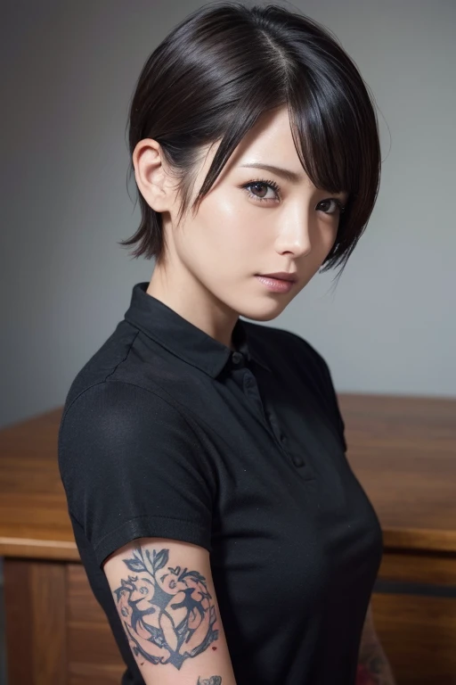 Female, 37 years old, Side cut hair,Side mowing、Wide range of options、 cute, Lots of tattoos, Warrior