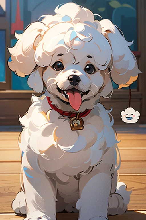 ((best quality)), ((masterpiece)), (detailed), 1 Bichon Frise puppy, White,Cute sticking out the tongue 