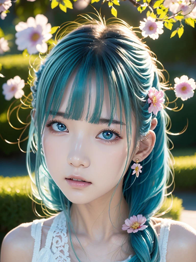 (masterpiece), (Highest quality), (Super detailed),(Disheveled Hair),(figure), (One girl), (Fashionable clothes), Are standing, Fashion Model, View your viewers, (interview), (Simple Background),Beautiful attention to detail, Delicate and beautiful face, floating,(High saturation),(Colorful splashes),Colorful Bubbles,(The Shining), Focus on the face, ponytail, kamisato ayaka, Light blue hair, bangs, Hair Ring, Floating Flowers, Floating hair, (The Shining), Best lighting, Best Shadow,