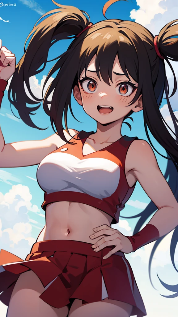 14岁,full bodyesbian, Beautiful girl with bright eyes,White low-cut top,mai shiranui,Black skirt, lying on his back, don't have clothes, (((Expose large breasts :1.2 and round breasts:1.2 ))),8K,, Highly detailed skin, The girl is exposed,, Masterpiece, Best quality, Gorgeous long hair, Ultra-detailed face, A detailed eye, ((no close up)), front angle, Yawning, Very wide open mouth, Spread legs, Wet open ,(((Vaginal thrust by),with no underpants