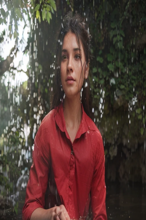 Chaotic rushing waterfalls in tranquil beautiful landscapes, ray tracing, detailed reflections, intricacies, high detail, drama, masterpieces of the best quality, photorealistic realism, detail, 8k, HDR, backlight, halo, flash, chromatic aberration, sharp focus