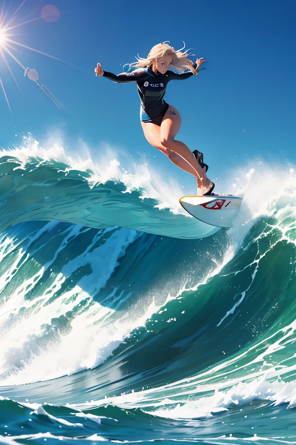 Female surfer riding a wave in the ocean early in the morning、surfing、 big wave surfing、Tube Wave、surfingの写真、Extreme Sports Photography、(Highest quality, masterpiece, High resolution)、8k、wallpaper
