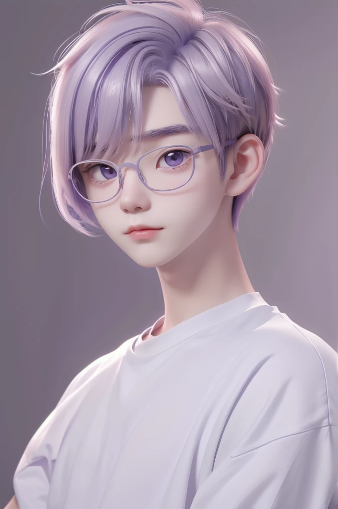 
Best quality, cartoon_Portrait, solo 1Boy, man with short white-purple hair, light pastel, looking at viewer, simple background, gray eyes, closed mouth, glasses, long white shirt. , lips, swept bangs, bedroom background, red lips, white cat