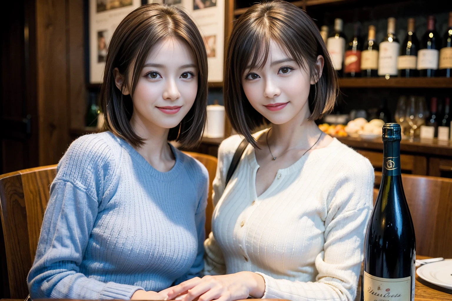 （Realistic:1.1）,(masterpiece,Highest quality)，8k,(49 years old), 53 years old, ベリーslimボディ、slimカップル、Tight waist,Upper Body,full-course dinner、wine 、Amazing view of the sunset sky and clouds、Perfect Anatomy, Brown Hair, short hair,Random Hairstyles,((Highly detailed face and eyes:1.2))，Perfect golden ratio face，Long sleeve shirt、dress,(smile:1.2)、Shortcuts、cute、(Realistic, Intricate details:1.2), A bright smile、short hair,Bright Face、赤wine 、Appetizers、Italian food、wine bottle、Champagne、スパークリングwine、(slimな顔), (The body is slim), (Brown Hair), (Shortcuts),  Upper Body, 白wine, slim, wineグラス, 