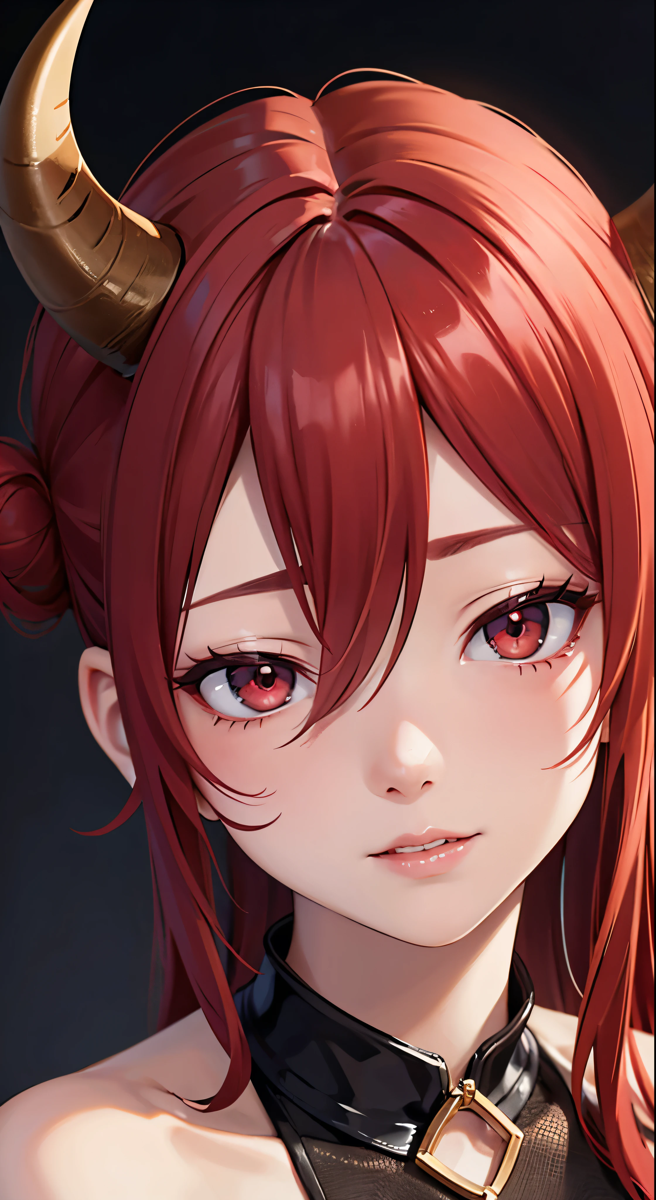Horns and scratched face(Red Hair)Highly detailed and seductive erotic woman with、Focus on the face、Focused on the face、Complex eyes、