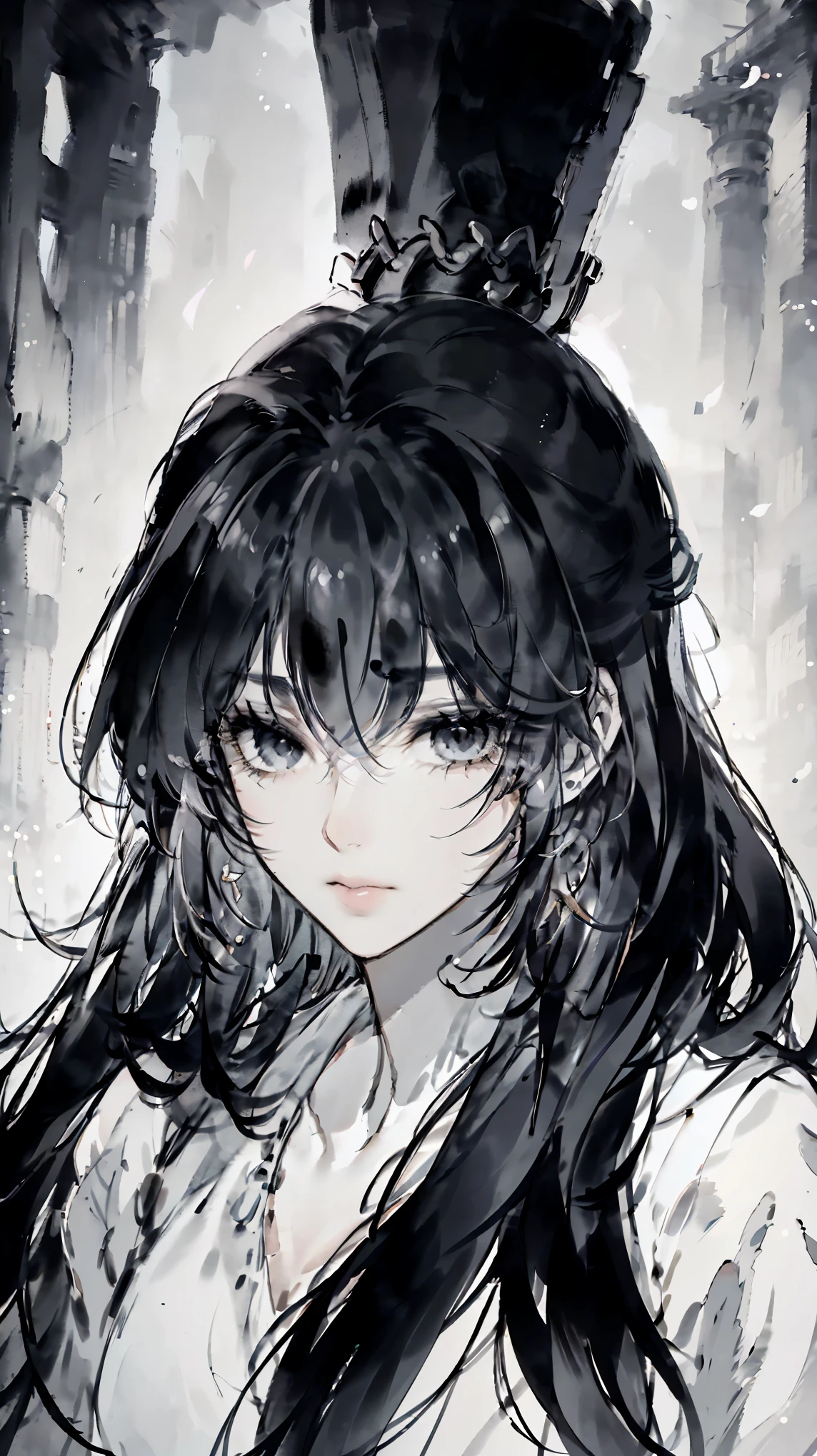 (best quality,4K,8K,high resolution,masterpiece:1.2),Very detailed, Beautiful and delicate eyes, Beautiful and delicate lips, Rich details on the eyes and face, Long eyelashes, 1 girl, Simplicity, ink, ink painting, portrait, Soft lighting, Subtle colors