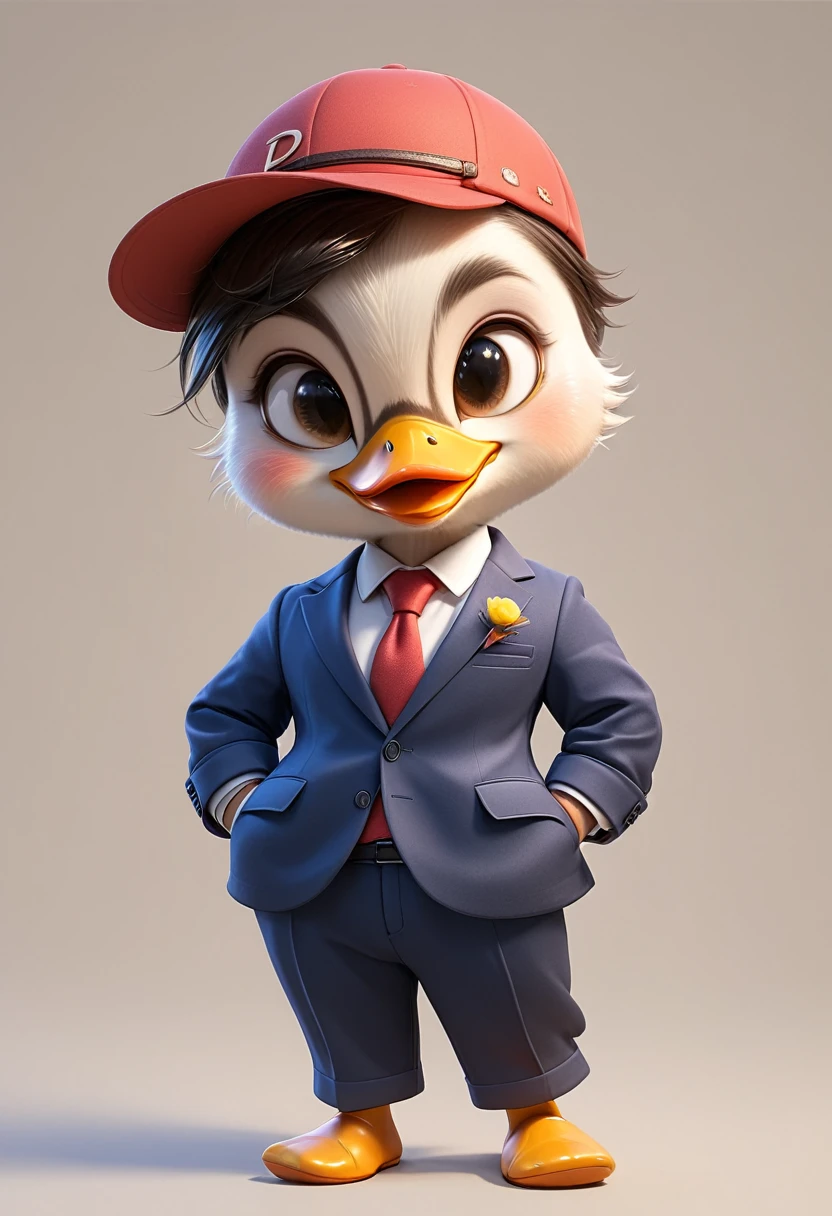 3d，Duck wearing a hat，Casual wear suit，Cartoon Style