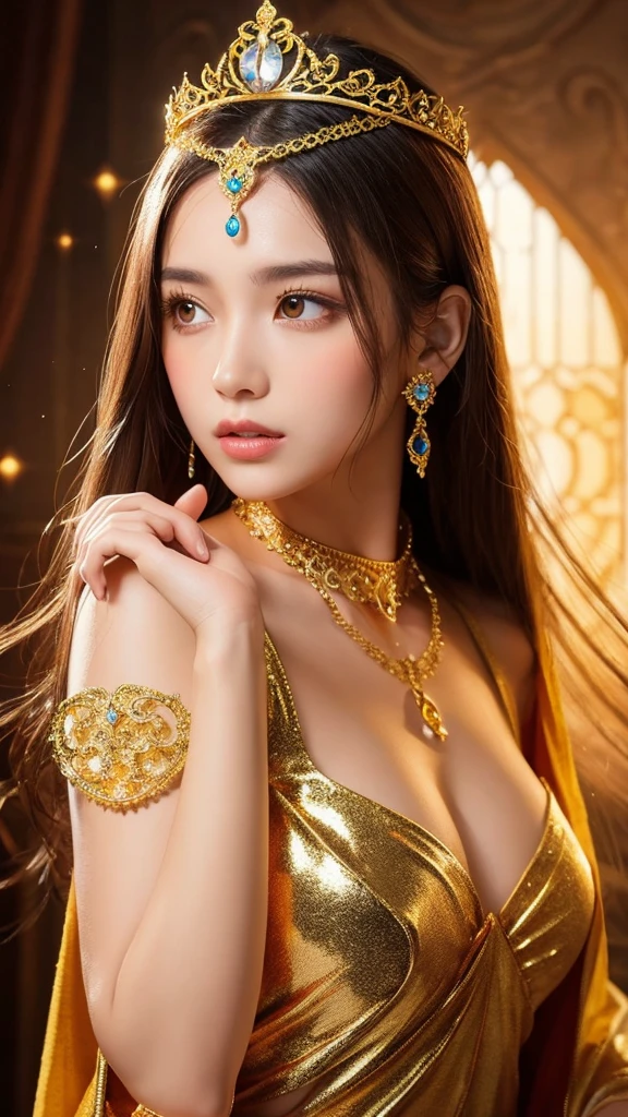 　graphic　woman　Front of face
　　spiritual　tiara　Fantasy　mystery　
Upper Body　gold
