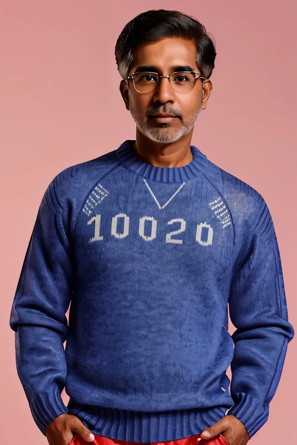 Massachusetts, USA, 2024. A ((((50-year-old)) Suraj Sharma)), ((((clothings from the 2020s, sweater)))), ((hairstyle of the 2020s))