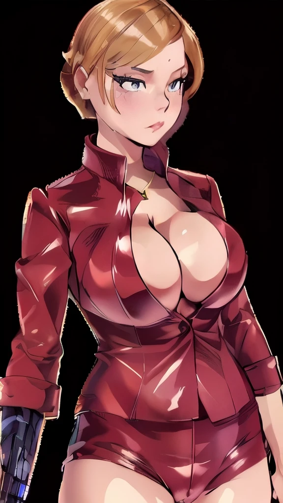 (masterpiece, Best Quality), 1 girl,    T-X, terminator 3, single mechanical arm, big breast, short hair, sexy 