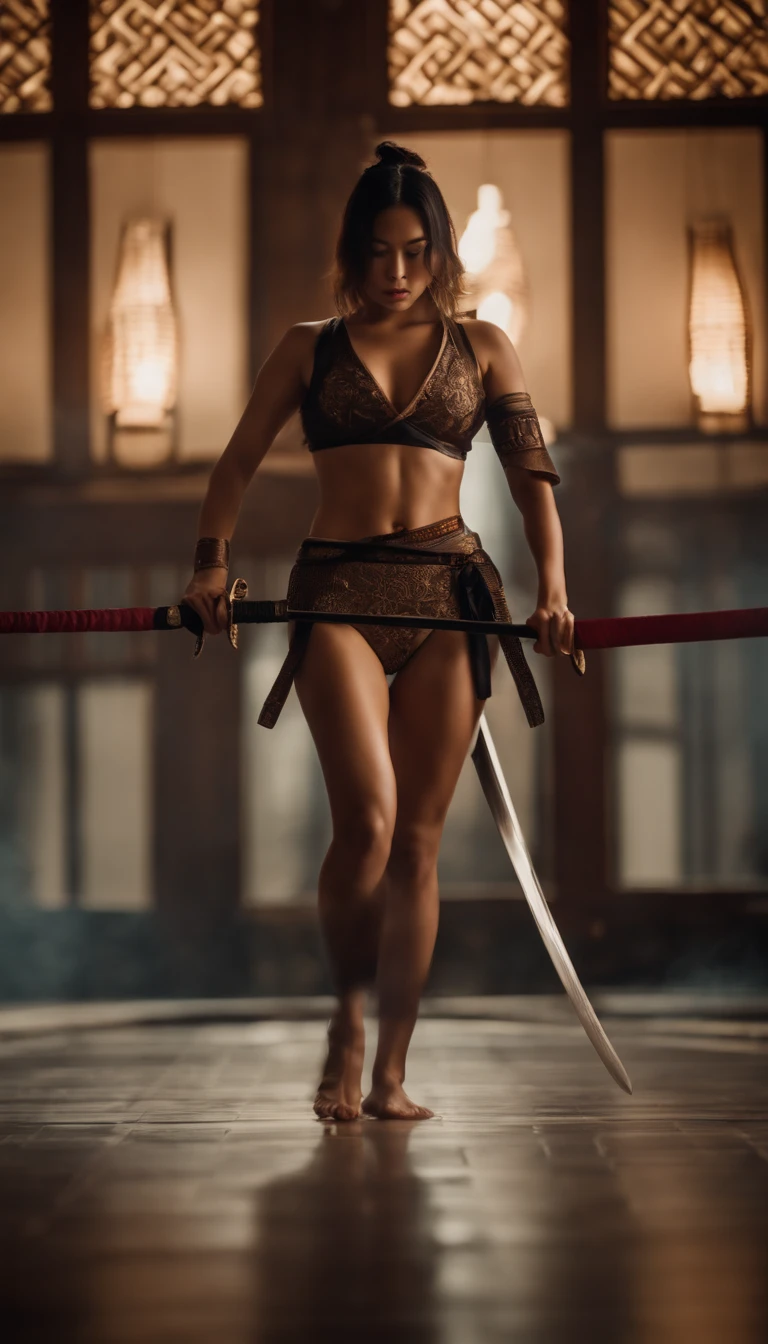 Samurai Swordsman　woman　In underwear　Full body sexy underwear　Full body sexy