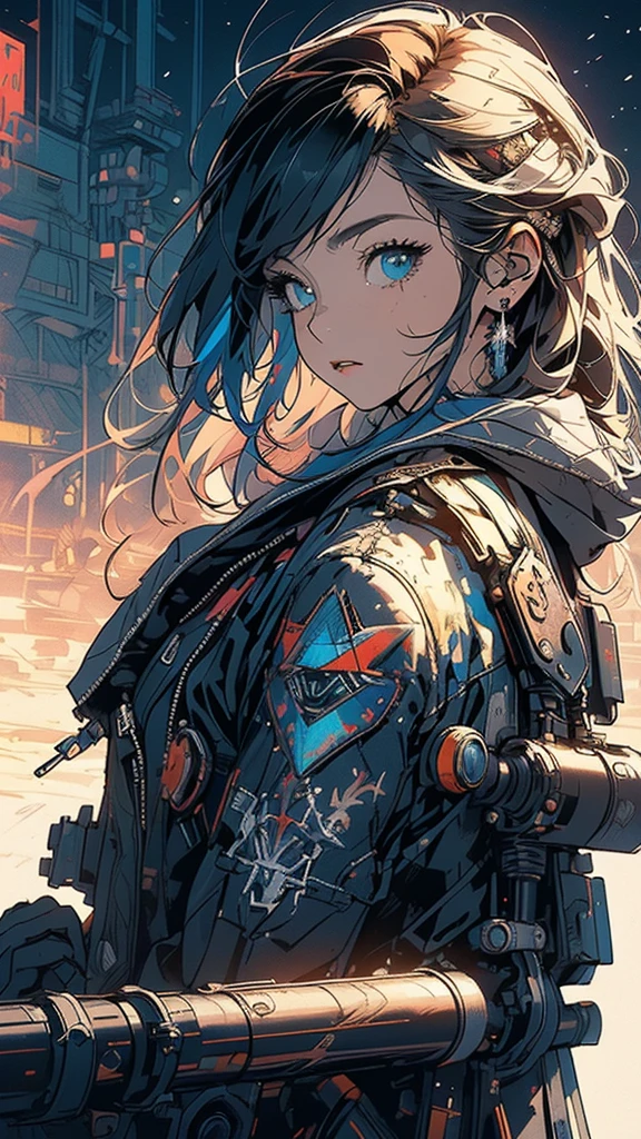 (((masterpiece, highest quality))),(((solo:1.2))),(((1girl:1.2))),32k wallpaper, very detailed, poster, vintage science fiction,(((((geometric cinematic movie poster))))), ((bauhaus)),(shape),(((abstract))),(mid century modern),(((((portfolio))))),(((((Close-up))))),(((((bust up))))),((((more various angle)))),((((highlight)))),((((heterochromia)))),(((complete. detailed face))),((((Extremely talented)))),(((((most complecated futristic machine))))),(Colorful color scheme),(((detailed unlimited complete equipment : night like a rail gun))),(((((Absolutely simple background))))),(((Texture for people : grunge))),