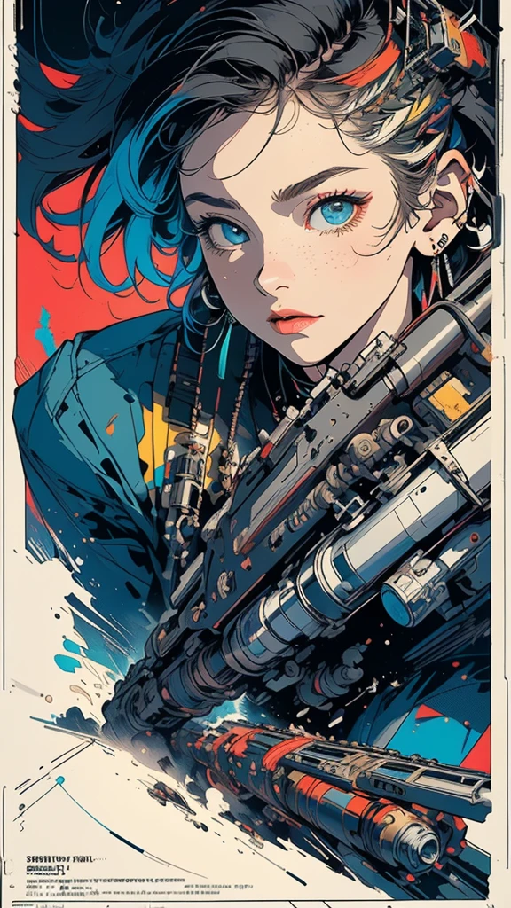 (((masterpiece, highest quality))),(((solo:1.2))),(((1girl:1.2))),32k wallpaper, very detailed, poster, vintage science fiction,(((((geometric cinematic movie poster))))), ((bauhaus)),(shape),(((abstract))),(mid century modern),(((((portfolio))))),(((((Close-up))))),(((((bust up))))),((((more various angle)))),((((highlight)))),((((heterochromia)))),(((complete. detailed face))),((((Extremely talented)))),(((((most complecated futristic machine))))),(Colorful color scheme),(((detailed unlimited complete equipment : radiocaset like a rail gun))),(((((Absolutely simple background))))),(((Texture for people : grunge))),