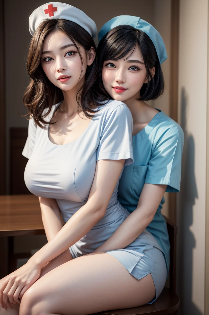 On the left is a woman in her 20s and on the right is a man in his 50s （masterpiece： 1.4）， （8K， reality， Original photo， Highest quality： 1.4）， Japan， （G Cup Girl）， Beautiful Face， （Real Face： 1.4）， （short hair： 1.3）， Hairstyle， Beautiful eye for detail， （reality皮肤： 1.3）， Beautiful Skin， Charm， Ultra-high resolution， Ultra-realistic， HD， Golden Ratio， （Detailed face： 1.4）， （Japan演员： Estuary）， Sheer vest，粉色short hair，white透明，white，NSFW，big，big屁股强调，The shape of the nipple and areola is clearly defined，The shape of the pubic bone is clear and clear，