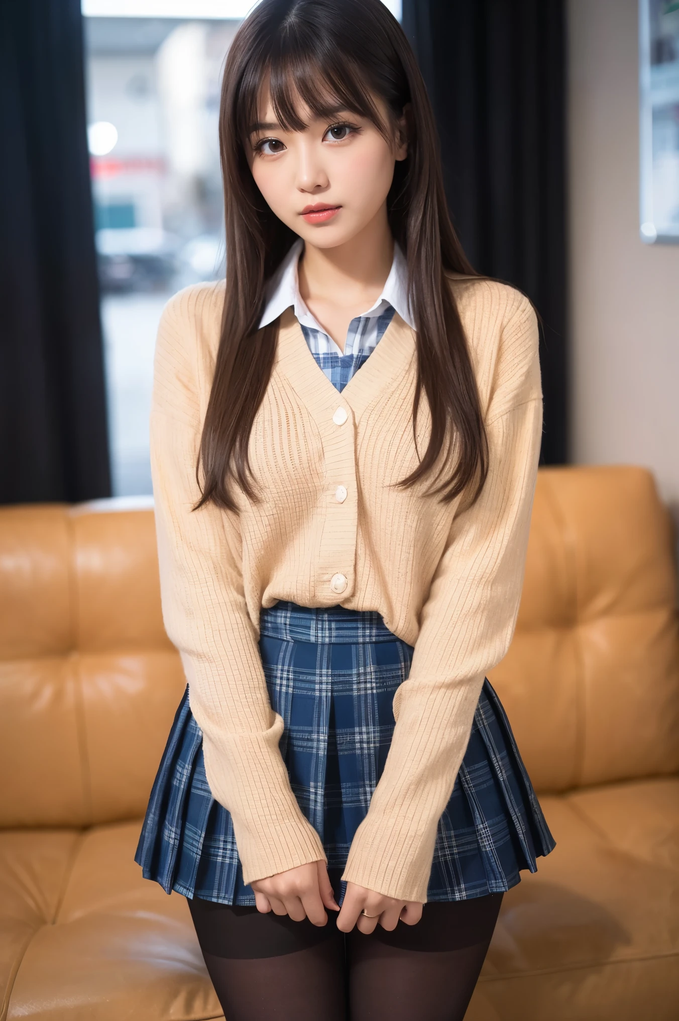 ulzzang-6500-v1.1, (Raw foto:1.2), (Photorealistic:1.4), Beautiful detailed girl, very detailed eyes and face, Beautiful detailed eyes, Ridiculous, Unbelievably ridiculous., huge file size, A highly detailed, high resolucion, Very detailed, Best Quality, Masterpiece, Chemomimi, ((Japanese girls' high school uniform)), Illustration, Very detailed, BAPV, integrated, 8K wallpaper, amazing, Fine details, Masterpiece, Best Quality, Highly detailed YTD uniform 8k wallpaper, light on the face, Cinematic lighting, 1Girl, 16yo, (()), ((Dynamic Pose))), (camel toes), (half), (Pantyhose), (Kneeling and sitting with your legs bent))