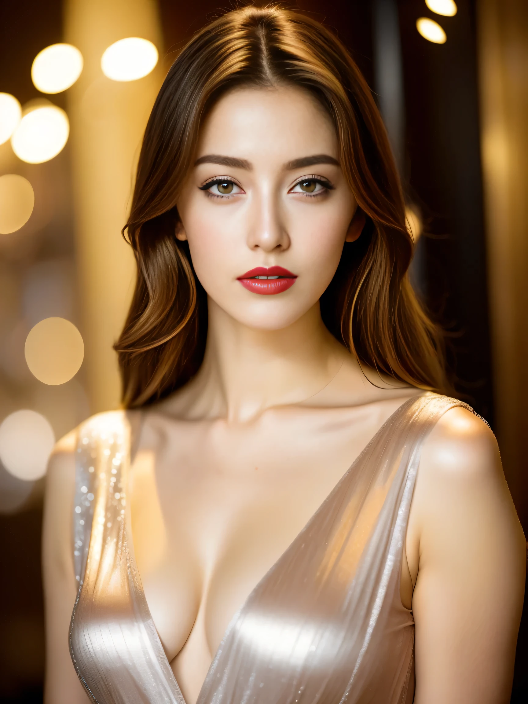 mannequin de 20 ans [[[[cleavage]]]], [[[[culminating]]]], [[[[Cole]]]], [[[[shoulder]]]], yeux parfaits, Iris parfait，Perfect lips，Des dents parfaites，peau parfaite，Soft front lighting，to l&#39;interior of&#39;une suite exclusive et moderne ，white minimalist transparent half-open suit，Tee-shirt déchiré，(4K Ultra HD, Ultra haute résolution, (realistically: 1.4), La meilleure qualité au mieux，head of&#39;artwork，Ultra dilué，（pastel color：1.2）, Dodu sexy, mince et humide, cleavage, Elle boit un verre de vin blanc