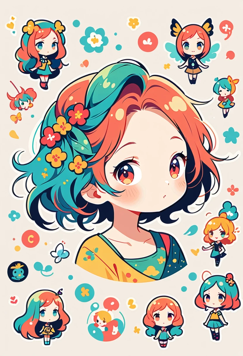 Character design for hummingbird dolls, game characters, logos, stickers, vector illustrations, flat design, minimal design illustration 2D icon, (((The most beautiful girl))), (((Little)))