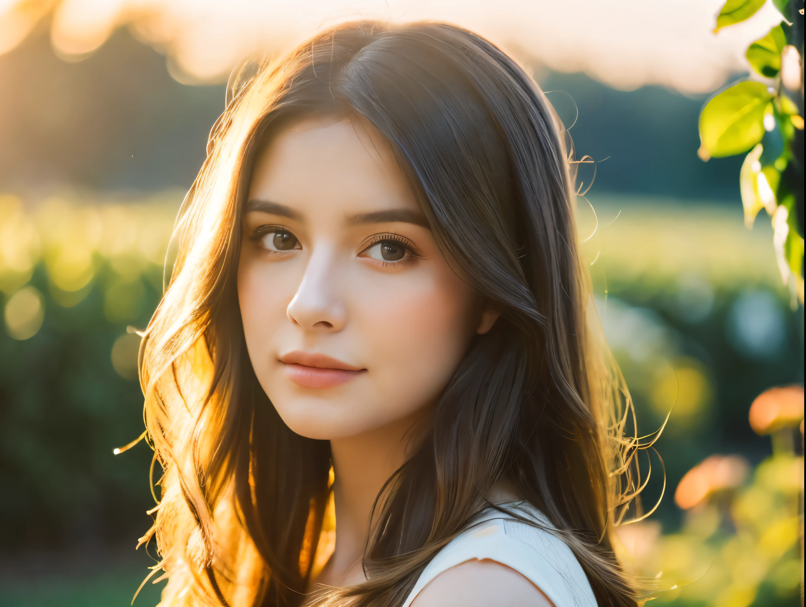 beautiful girl, detailed face, long hair, warm lighting, soft focus, dreamy, elegant, serene, natural, outdoor, garden, flower field, vibrant colors, cinematic, photorealistic, (best quality, 4k, 8k, highres, masterpiece:1.2), ultra-detailed, (realistic, photorealistic, photo-realistic:1.37)