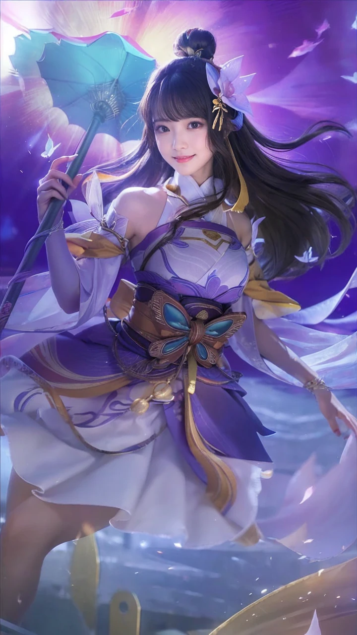 masterpiece、1 beautiful girl、Detailed eyes、Puffy eyes、Highest quality, 超High resolution, (Reality: 1.4), Cinema Lighting、Japanese、Asian Beauty、Super Beauty、Beautiful Skin、Slender、Body facing forward、(Surreal)、(High resolution)、(8k)、(Very detailed)、(Beautiful and detailed eyes)、(Ultra-detailed)、 (wall-)、Detailed face、Bright lighting、Professional Lighting、The viewpoint is random、(The costume is a kimono)、Long Hair, My hair is messy, (Kyoto cityscape)、Brown Hair、Japan is an idol、Korean Idol、Gravure idol pose、Age 21、expensive, smile,Double teeth、Facing forward with arms outstretched