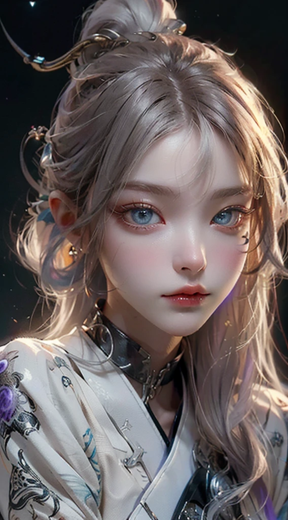 Portraits、Best quality,Exclusive details,Best illustrations,Best shadowasterpieces,High resolution,Professional artwork,Famous artworks,Detailed eyes,Eyes that Beautiful,visualization of division,scientific fy,colored white eyes,grey and beautiful eyes,gray eyes、facial marks,tattoos,fractalized,fractal eyes,big eyes,wide eyes,focus eyes,Details of the face, eyes of Universe,Metal Sculpture of a Man with the Moon, Extremely Detailed,Portrait of an Angel,Highly Detailed Portrait of an Angel,Amazing Portrait of an Angel,Side Portrait of an Angel,Portrait of an Angel Beautiful,Full close-up of the divine being,Goddess of Hecate,Portrait of the Norse Moon goddess,Goddess of space and time、Masterpiece、Highest quality、High definition、High resolution、Picture quality 4K、Extraordinary beauty,
Men with short white and purple pastel hair.