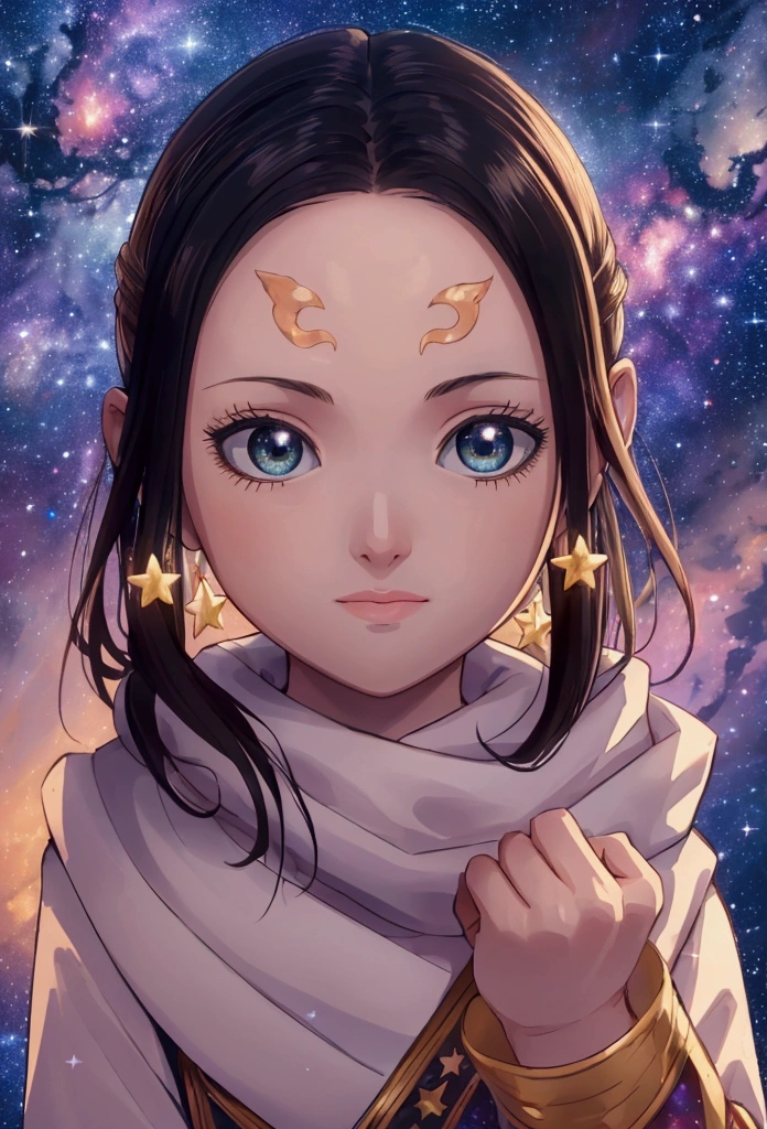 High detail, super detail, super high resolution, girl enjoying her time in the dream galaxy, surrounded by stars, warm light sprinkled on her, background is starry sky with colorful galaxies and galaxy clouds, stars flying around her, delicate face, adding playful atmosphere ,