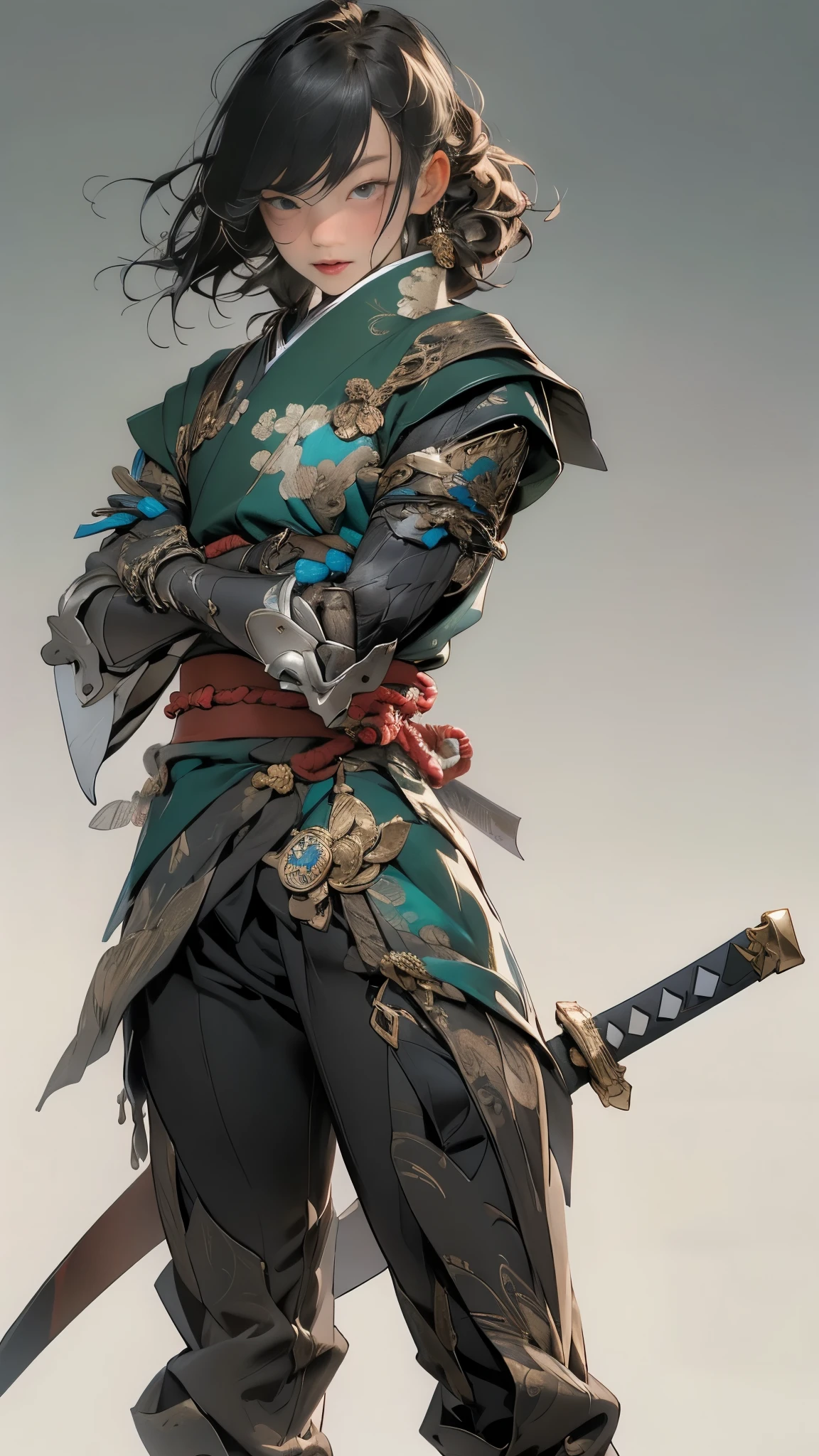 (((a person))), (((Highest quality))), (((masterpiece))), (((As-))), ((( Japanese ))), Looking up from knees、Handsome Asian Samurai、Perfect figure、Modern Samurai、 ((( Asian))), put gloves on your hands、The left arm is made of steel and metal protection.、The eyes are tight、 (( Appear under the chest )), (( Small dental floss )), Castle City Wilderness or high resolution poster、hair is straight、Minimal clothing、armor、Straight brunette hair、Bold Pose、