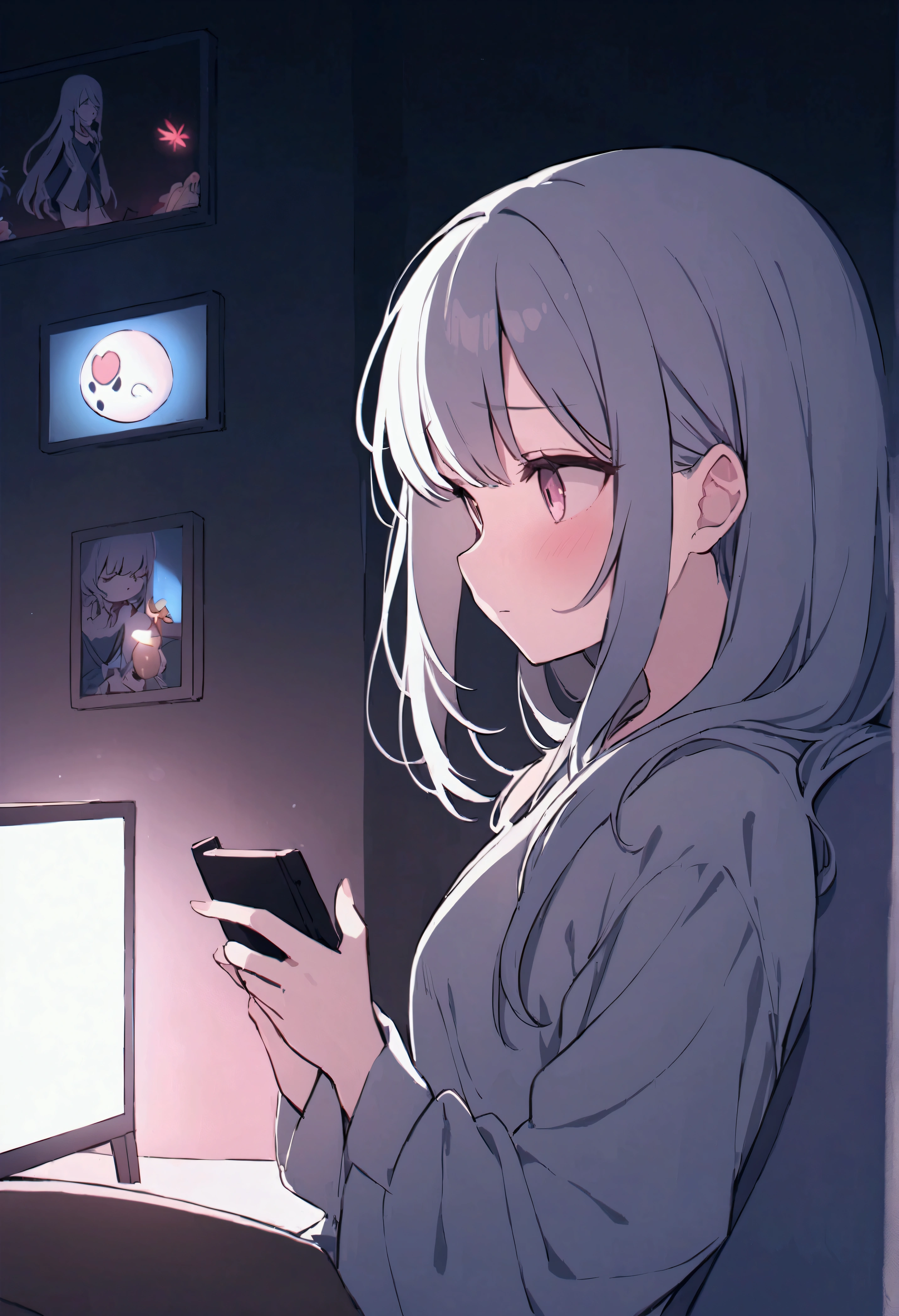 Dark Room,Girl playing games,I&#39;m sad