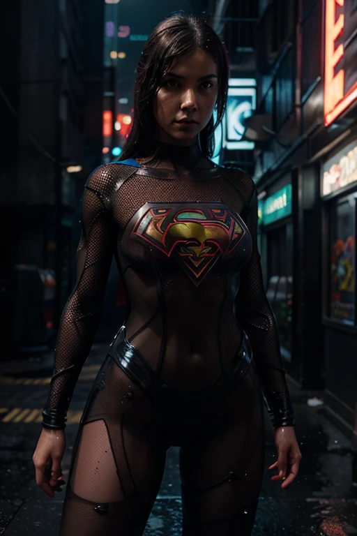 A masterpiece in the making: A single superhero figure, wears a (((transparent mesh))) Supergirl's costume is emblazoned with the iconic Superman logo., Stand and take full-screen photos against the backdrop of the nighttime planetscape.. She has short legs.,Close-up of a woman with long, shiny, wavy hair blowing in the wind., Woman made of blue flames, Her body is made of flames., Amazing Digital Art,Flames surround her, Digital art Alena Aemani, Complex overlay of flame images, Smoke effect, fire and smoke, Amazing Digital Art, digital art images, digital art brush,Mono tone,  ,  under, Frame her highly detailed face with expressive features.. Ultra-high resolution images capture every line., Texture, and her slender body.
beneath you, A dark scene unfolded as rain fell., Create a cyberpunk atmosphere with neon-lit alleys and misty streets.. The light from the neon sign illuminated her figure., Add depth and contrast to dark scenes.