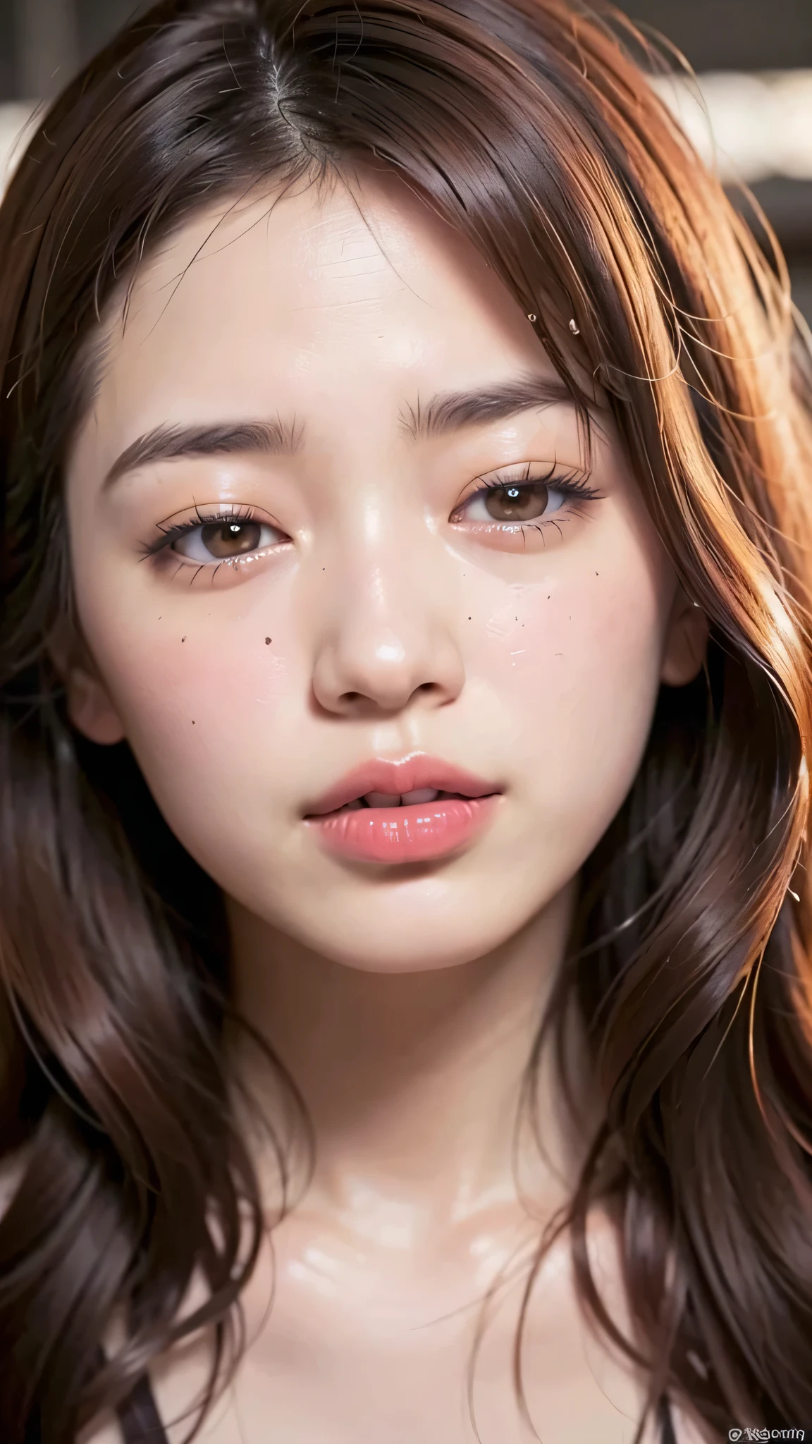 (()), beautiful girl, , love , (( with man)), gesture:1.5, ((inserting big into mouth)), ((half closed eyes)), ((brown eyes)), (18 year old teenage girl), light brown hair color, ((big )), lips, realistic, (slim face), ((skinny)), charming, pink lipstick, colorful makeup, long eyelashes, wearing eyeliner, fair skin, (cute), (detailed face), detailed eyes, detailed iris, complete ,