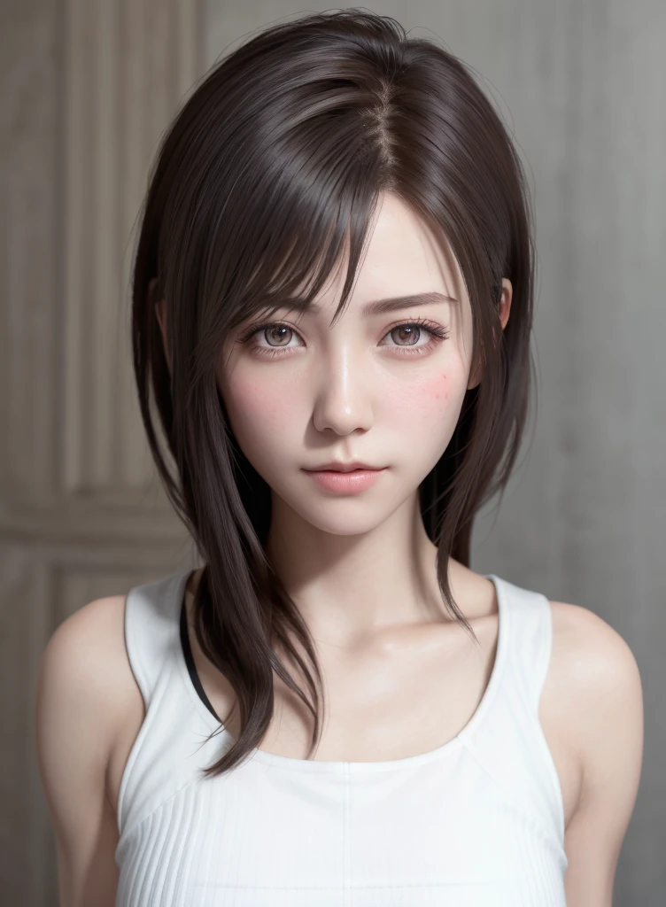 high quality picture, masutepiece, detailed hair texture, Detailed skin texture, Detailed Cloth Texture, 8K, Add fabric details, ultra detailed skin texture, ultra detailed photographic, Skin pores, Portrait of a girl, wearing tank top,