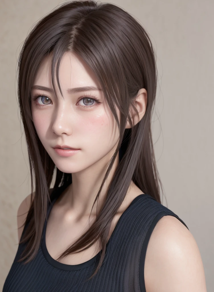 high quality picture, masutepiece, detailed hair texture, Detailed skin texture, Detailed Cloth Texture, 8K, Add fabric details, ultra detailed skin texture, ultra detailed photographic, Skin pores, Portrait of a girl, wearing tank top,