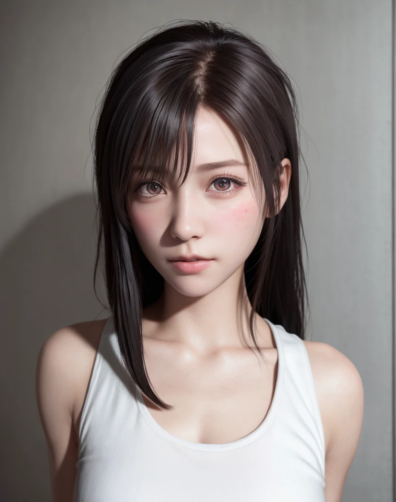 high quality picture, masutepiece, detailed hair texture, Detailed skin texture, Detailed Cloth Texture, 8K, Add fabric details, ultra detailed skin texture, ultra detailed photographic, Skin pores, Portrait of a girl, wearing tank top, Add cloth details, h...