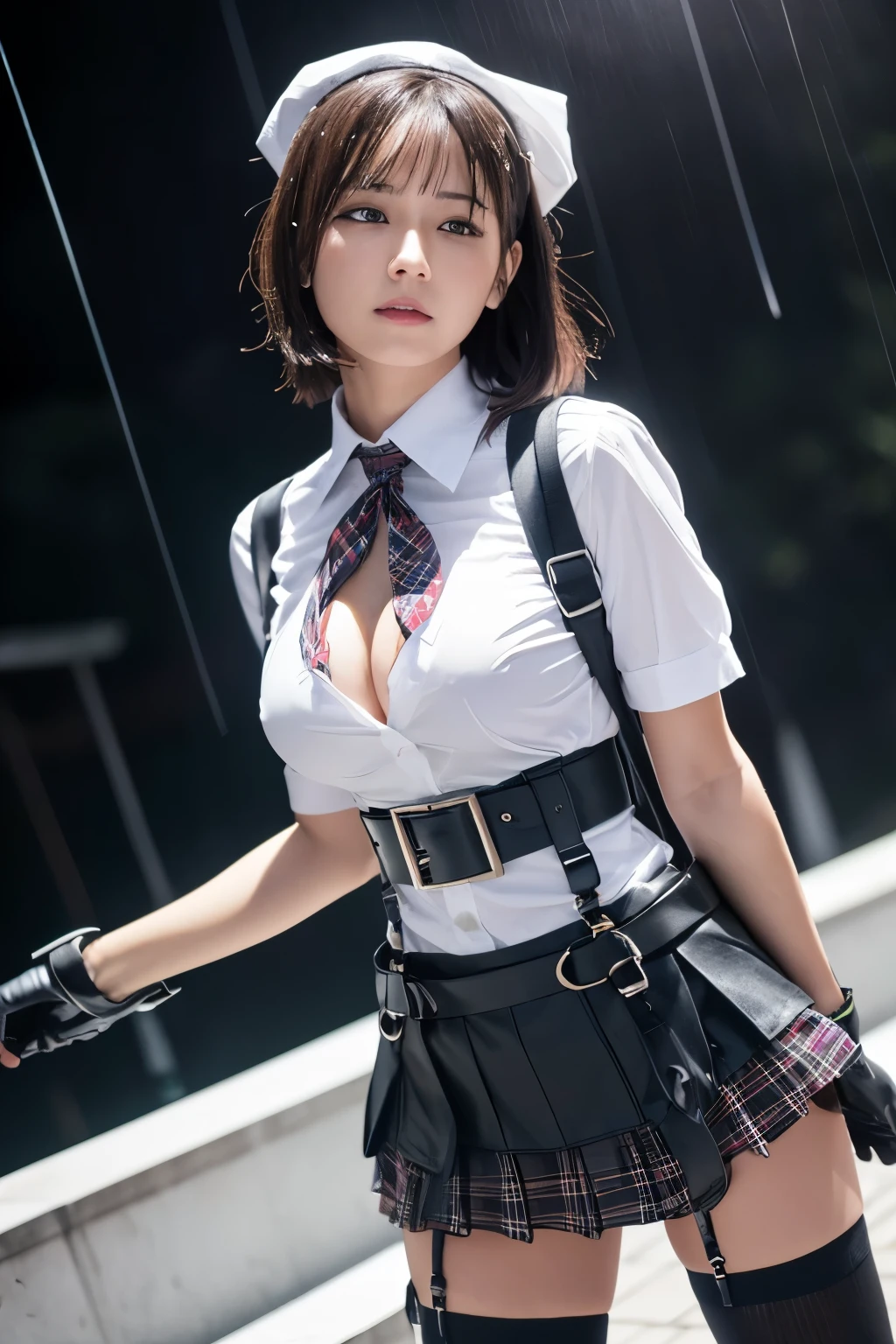 1 female, , high quality, masterpiece, Ultra-high resolution, , Cinema Lighting, , , 1 female, , high quality, masterpiece, Ultra-high resolution, , Cinema Lighting, , , And the suspenders with the cranes flying Moderate breasts Large Breasts Small face holster Lying in bed Looking up Sweat belt summer 脇Sweat Black Hole Gloves suit garterbelt Leg Links ズボンにbelt holster Hands behind your back Anxious expression Looking up Anxious face Knee-high Knee socks Knee-highソックス garterbelt garter ふとももにgarterbelt Checkered mini skirt Necktie Headband ribbon Panty shot スカートの隙間 Armament Handgun handcuffs Cable ties レッグholster holster Hands behind your back Anxious expression Looking up Anxious face 足を横に開く Armament Cable ties レッグholster holster See-through clothing heavy rain Getting wet in the rain