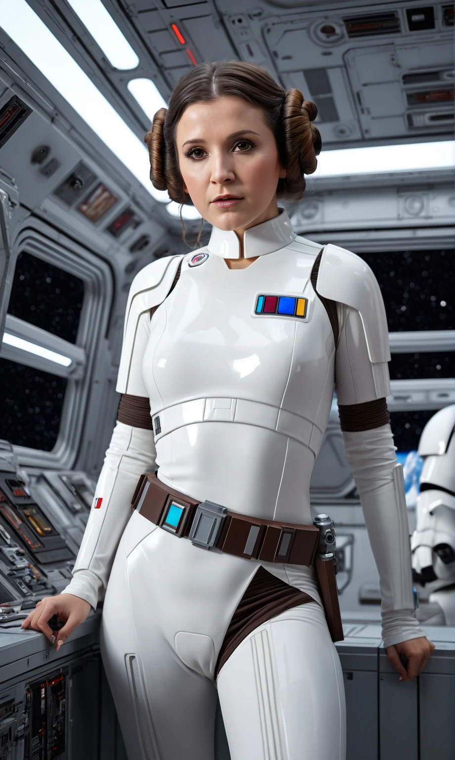score_9, score_8_up, score_7_up, score_6_up, score_5_up, score_4_up, realistic style, photo, photorealistic, high detail, star wars style photo, princess leia photo, posing on space station, looking at viewer, tag1, tag2