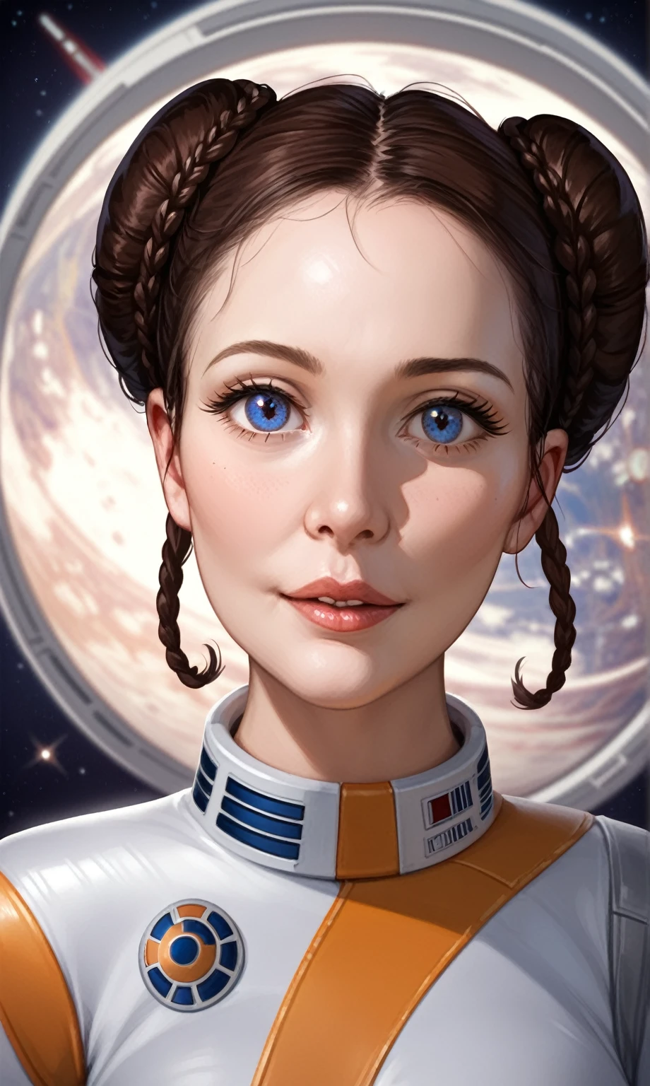 score_9, score_8_up, score_7_up, score_6_up, score_5_up, score_4_up, realistic style, photo, photorealistic, high detail, star wars style photo, princess leia photo, posing on space station, looking at viewer, tag1, tag2